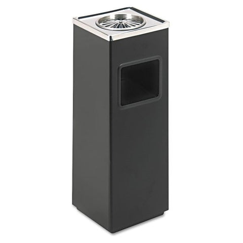 Safco Square Ash 'N' Trash Sandless Urn, 3 gal, Stainless Steel, Black