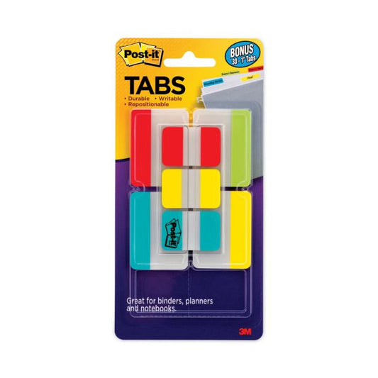 Post-it Tabs Plain Solid Color Tabs Value Pack, (66) 1/5-Cut 1" Wide, (48) 1/3-Cut 2" Wide, Assorted Colors and Sizes, 114/Pack