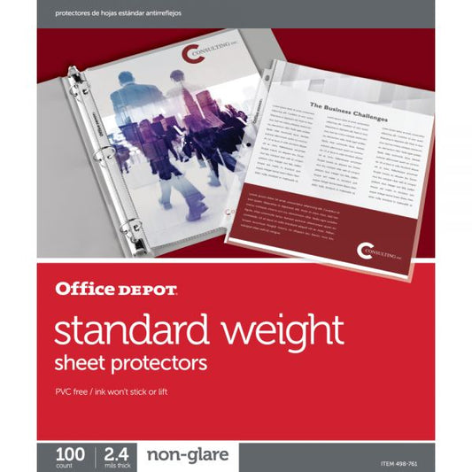 Standard Weight Sheet Protectors, 8-1/2" x 11", Non-Glare, Box Of 100