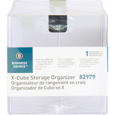 Business Source X-Cube Storage Organizer 4 Compartment(s) - 6" Height x 6" Width x 6" Depth - Desktop - Clear - 1 Each