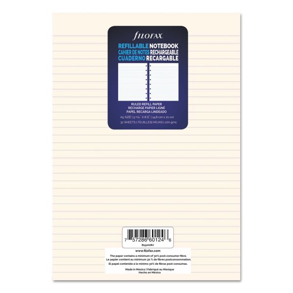 Filofax Notebook Refills, 8-Hole, 8.25 x 5.81, Narrow Rule, 32/Pack