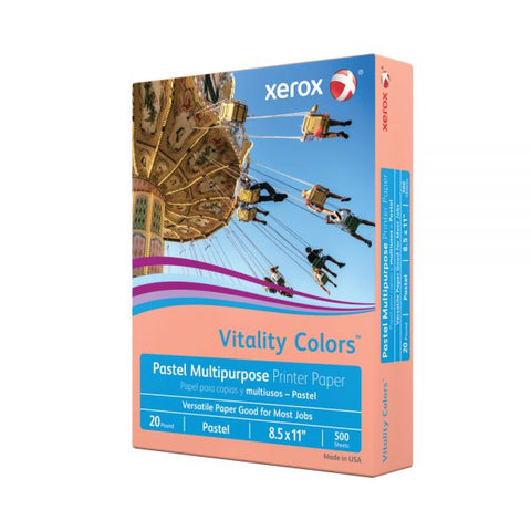 Xerox Vitality Colors Colored Multi-Use Print & Copy Paper, Letter Size (8 1/2" x 11"), 20 Lb, 30% Recycled, Salmon, Ream Of 500 Sheets