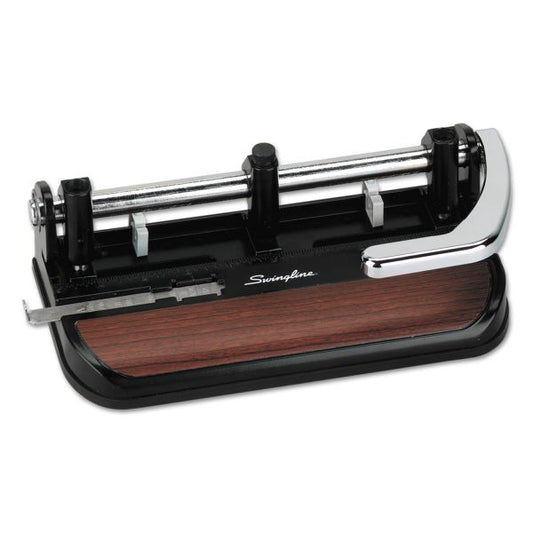 Swingline 40-Sheet Accented Heavy-Duty Lever Action Two- to Seven-Hole Punch, 11/32" Holes, Black/Woodgrain