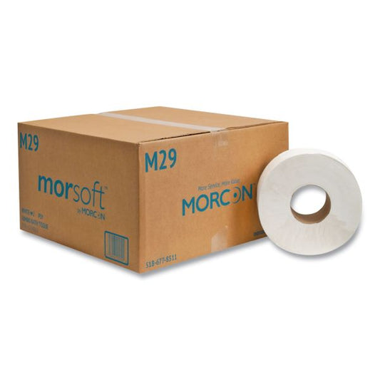 Morcon Tissue Jumbo Bath Tissue, Septic Safe, 2-Ply, White, 3.3" x 700 ft, 12 Rolls/Carton