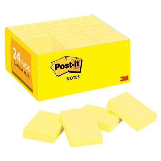 Post-it Notes, 1 3/8 in. x 1 7/8 in", Canary Yellow, Pack Of 24 Pads