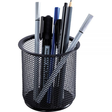 Lorell Black Mesh/Wire Pencil Cup Holder 3.5" x 3.9" x - Steel - 1 Each - Black