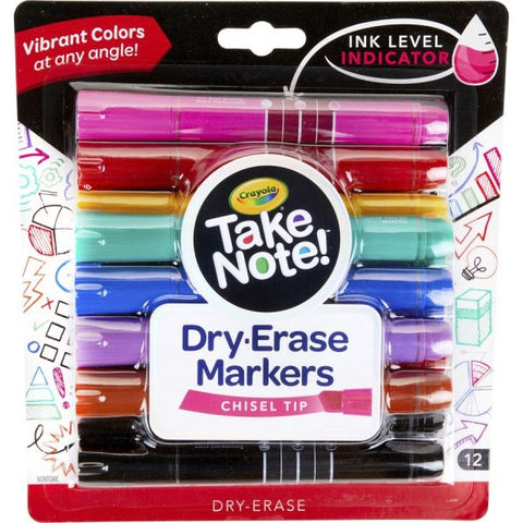 Take Note! Dry Erase Markers Chisel Marker Point Style - Assorted - 12 / Pack