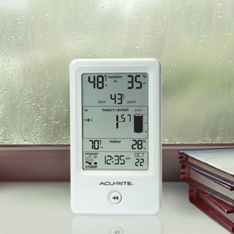 AcuRite Rain Gauge with Indoor/Outdoor Temperature Digital LCD - Weather Station100 ft - Temperature, Rainfall, Humidity, Atmospheric Pressure - Desktop, Wall Mountable