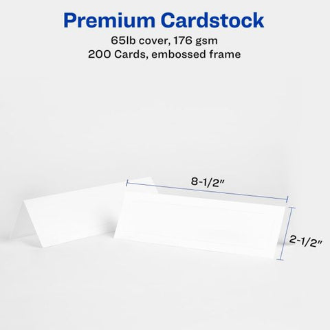 Avery Medium Embossed Tent Cards, White, 2.5 x 8.5, 2 Cards/Sheet, 50 Sheets/Box