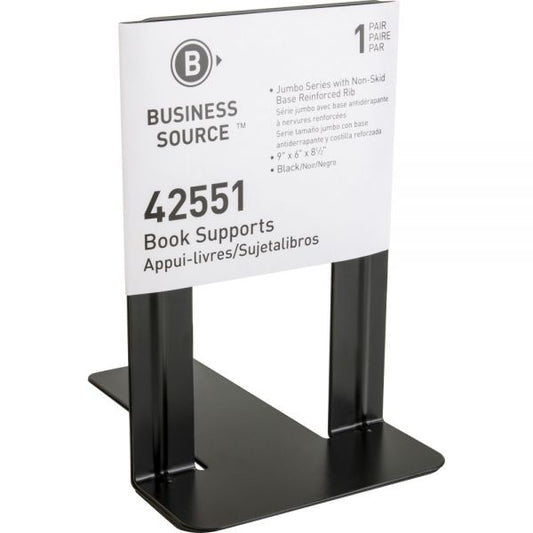 Business Source 42551 Bookend Steel - Black - 1 Pair