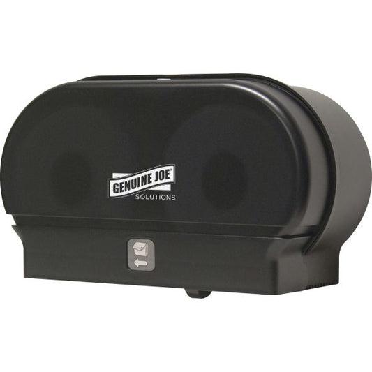 Genuine Joe Standard Bath Tissue Roll Dispenser - Manual Roll - 2000 x Sheet, 2 x Roll - Black - Sliding Door - 6 / Carton