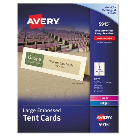 Avery Large Embossed Tent Card, Ivory, 3.5 x 11, 1 Card/Sheet, 50 Sheets/Pack