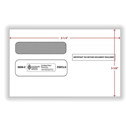 Double-Window Self-Seal Envelopes For W-2 Tax Forms, 9-1/4"W x 5-5/8"H, White, Pack Of 25 Envelopes