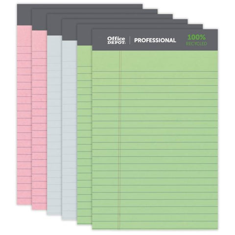 Professional Legal Pad, 5" x 8", Assorted Colors, Narrow Ruled, 50 Sheets, 6 Pads/Pack