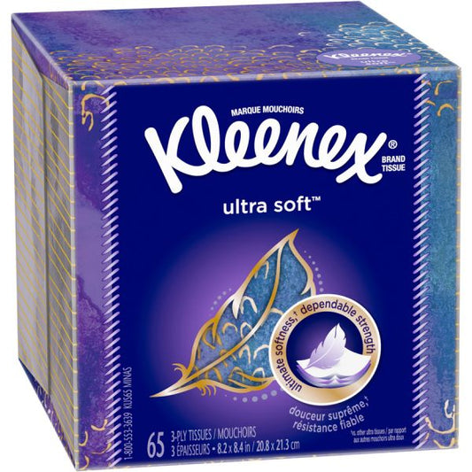 Kleenex Ultra Soft Tissues 3 Ply - 8.25" x 8.40" - White - Soft, Strong - For Home, Office, School - 65 Per Box - 27 / Carton