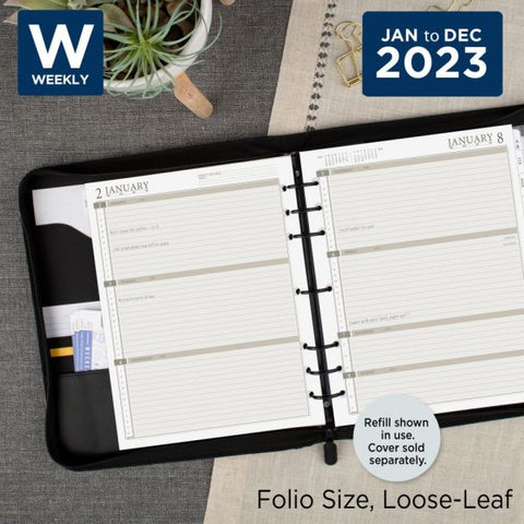 AT-A-GLANCE 2023 RY Weekly Planner Refill, Loose Leaf, Folio Size, 8 1/2" x 11"