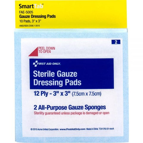 First Aid Only SmartCompliance Gauze Pads, Sterile, 12-Ply, 3 x 3, 5 Dual-Pads/Pack