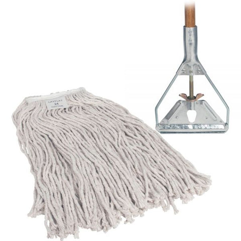 Genuine Joe Wet Mop 60" Head Width - Cotton, Wood - White