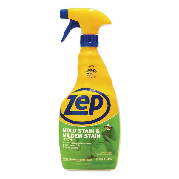 Zep Commercial Mold Stain and Mildew Stain Remover, 32 oz Spray Bottle, 12/Carton Spray - 32 fl oz (1 quart) - 12 / Carton - Blue