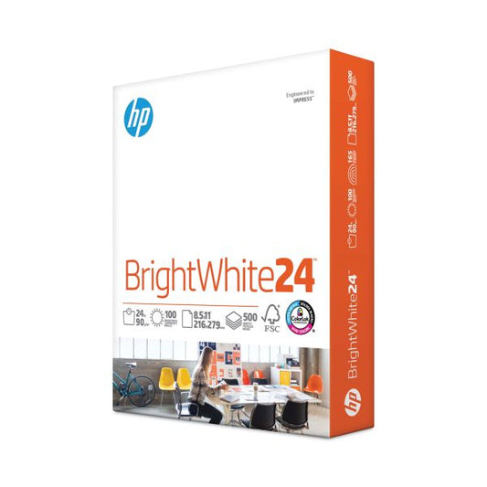 HP Bright White Inkjet Paper, 100 Brightness, 24lb, 8-1/2 x 11, 500 Sheets/Ream