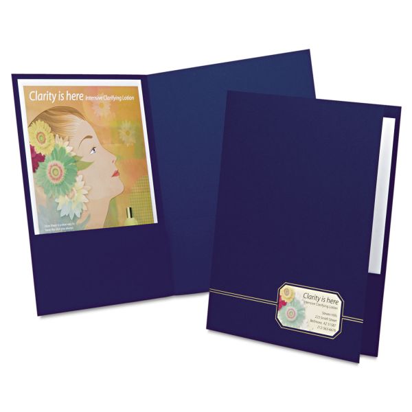 Oxford Monogram Series Business Portfolio, Cover Stock, 0.5" Capacity, 11 x 8.5, Blue with Embossed Gold Foil Accents, 4/Pack