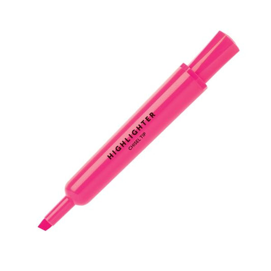 Chisel-Tip Highlighter, 100% Recycled Plastic, Fluorescent Pink, Pack Of 12