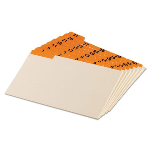 Oxford Manila Index Card Guides with Laminated Tabs, 1/5-Cut Top Tab, 1 to 31, 5 x 8, Manila, 31/Set