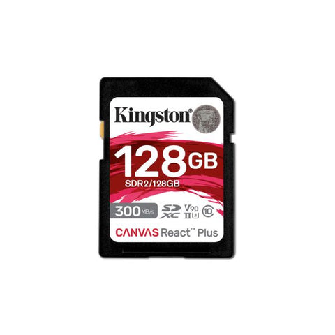 Kingston Canvas React Plus 128 GB Class 10/UHS-II (U3) V90 SDXC 300 MB/s Read - 260 MB/s Write - Lifetime Warranty