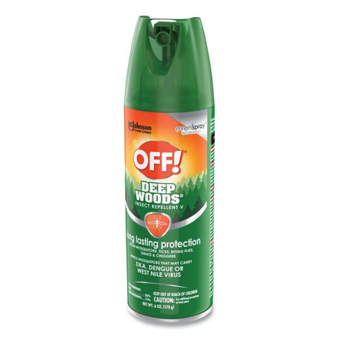 OFF! Deep Woods Insect Repellent, 6 oz Aerosol Spray, 12/Carton Spray - Kills Ticks, Mosquitoes, Black Flies, Sand Flies, Chiggers, Gnats, Fleas, Flies - 6 fl oz - Green - 12 / Carton