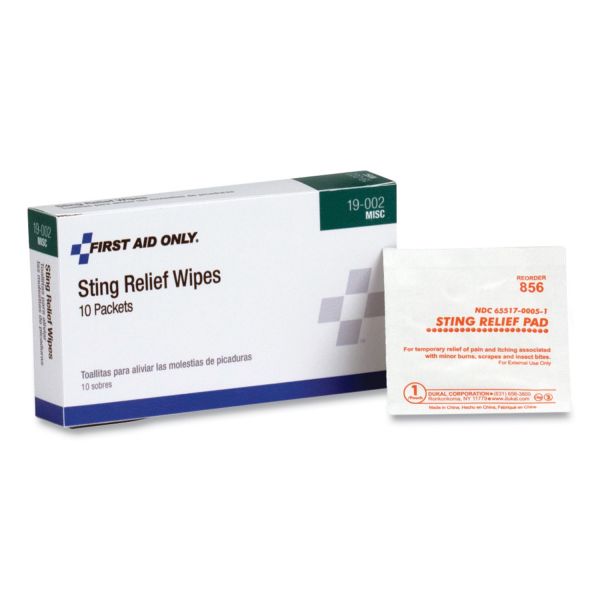 PhysiciansCare by First Aid Only First Aid Sting Relief Pads, 10/Box