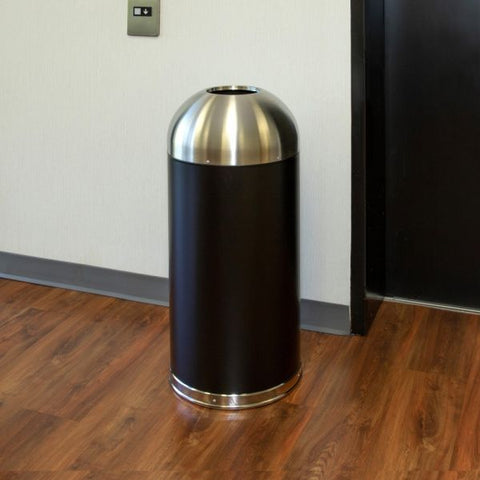 Genuine Joe Domed Open-Top 15 Gallon Trash Can 15 Gallon Capacity - Stainless Steel - Black, Silver - 1 Each