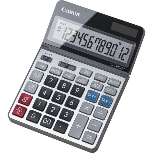 Canon TS1200TSC 12-digit Desktop Calculator Extra Large Display - 12 Digits - LCD - Solar Powered - 7" x 5" x 0.7" - Metal - Desktop - 1 Each