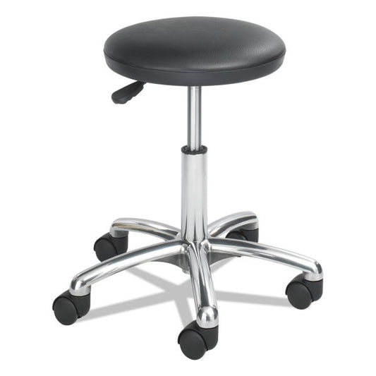 Safco Height-Adjustable Lab Stool, Backless, Supports Up to 250 lb, 16" to 21" Seat Height, Black Seat, Chrome Base