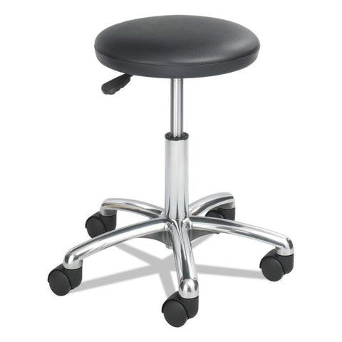 Safco Height-Adjustable Lab Stool, Backless, Supports Up to 250 lb, 16" to 21" Seat Height, Black Seat, Chrome Base