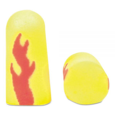 3M E-A-Rsoft Blasts Earplugs, Cordless, Foam, Yellow Neon/Red Flame, 200 Pairs/Box