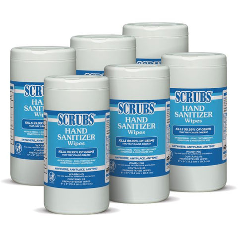 SCRUBS Hand Sanitizer Wipes Blue, White - Abrasive, Non-scratching, Textured - For Hand - 85 Per Canister - 6 / Carton