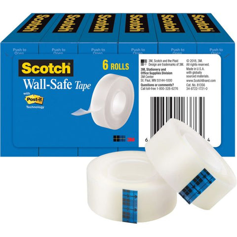 Scotch Scotch Wall-Safe Tape 22.22 yd Length x 0.75" Width - 6 / Pack - Translucent