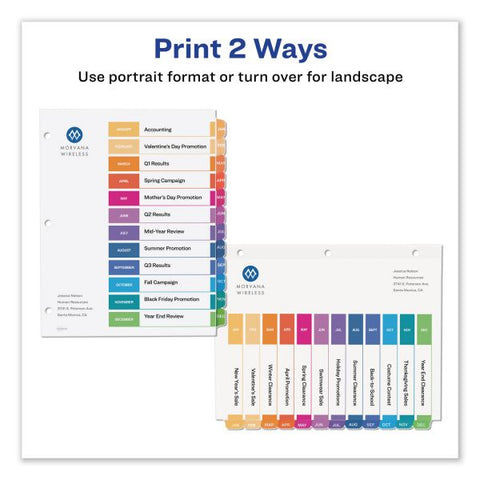 Avery Customizable TOC Ready Index Multicolor Tab Dividers, 12-Tab, Jan. to Dec., 11 x 8.5, White, Traditional Color Tabs, 1 Set