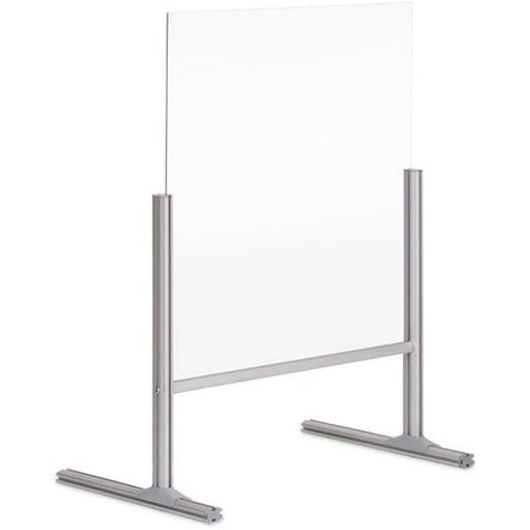 Bi-silque Glass Countertop Barrier w/ Passthrough 23.6" Width x 16.7" Depth x 33.5" Height - 1 Each - Aluminum - Glass, Aluminum