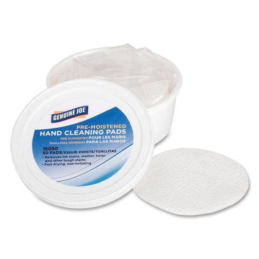 Genuine Joe Pre-Moistened Hand Cleaning Pads 3" Diameter Size - 50 Pads/ Pack - 1 Pack