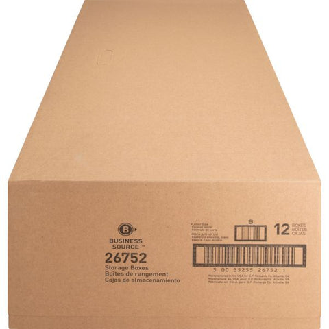 Business Source Light-Duty Storage Boxes With Lift-Off Lids 12" x 24" x 10" - Letter Size - Stackable Up To 500 lbs - Corrugated Cardboard - White - 12/ Carton