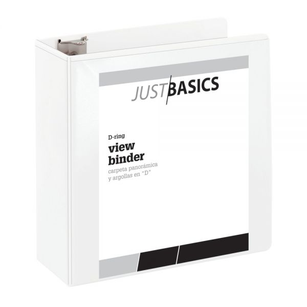 Just Basics 3-Ring View Binder, 4" D-Rings, 54% Recycled, White