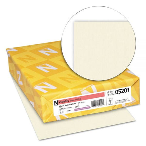 Neenah Paper CLASSIC Linen Stationery, 24 lb Bond Weight, 8.5 x 11, Classic Natural White, 500/Ream