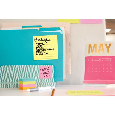 Post-it Ruled/Lined Super Sticky Pop-Up Notes 4" x 4" - Canary Yellow - 90 Sheets/ Pad - 5 Pads/ Pack