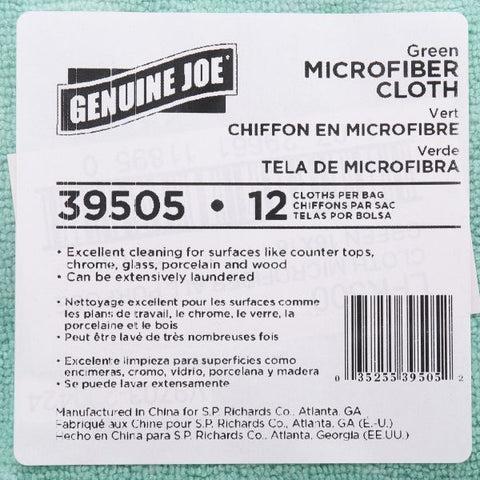 Genuine Joe General Purpose Microfiber Cloths Microfiber - Green - 12/ Dozen