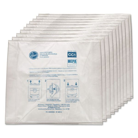 Hoover Commercial Disposable Vacuum Bags, HEPA CC1, 10/Pack