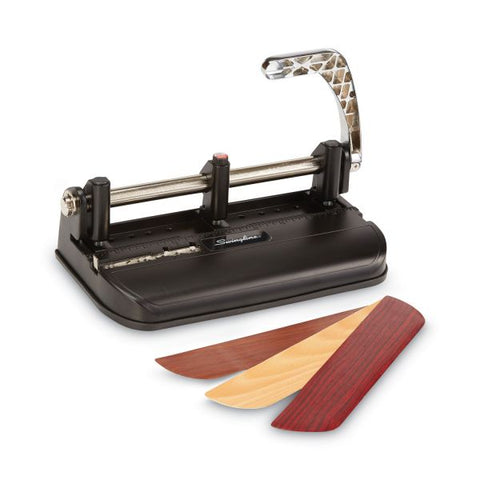 Swingline 40-Sheet Accented Heavy-Duty Lever Action Two- to Seven-Hole Punch, 11/32" Holes, Black/Woodgrain