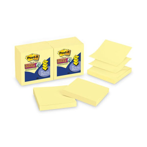 Post-it Dispenser Notes Super Sticky Pop-up 3 x 3 Note Refill, 3" x 3", Canary Yellow, 90 Sheets/Pad, 12 Pads/Pack