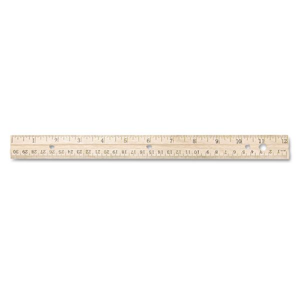 Westcott Three-Hole Punched Wood Ruler English and Metric With Metal Edge, 12" Long