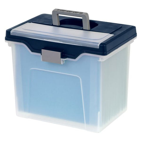 Mobile File Box, Large, Letter Size, 11-5/8"H x 13-13/6"W x 10"D, Clear/Blue